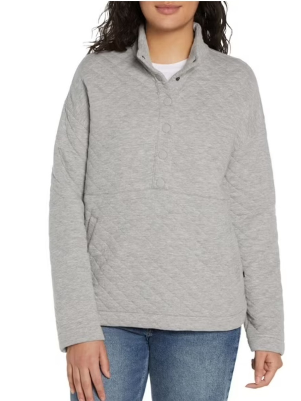 Eddie Bauer Quilted Snap Pullover - Light Gray